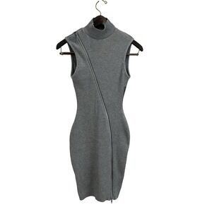 Pretty‎ Knit Bodycon Dress Womens Large Gray New Open Back Ribbed Zip Front